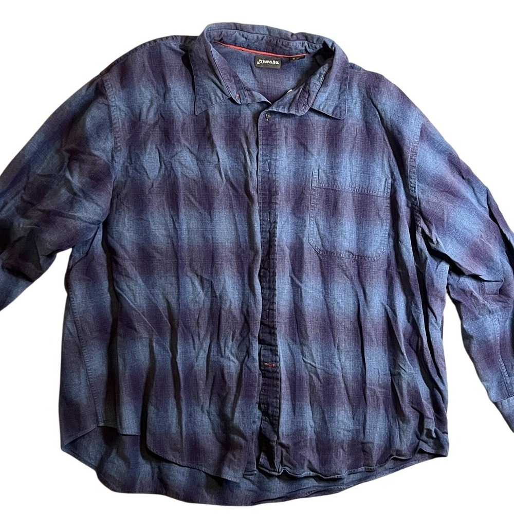 St. John's Bay Men's 3XL Plaid Button Down Shirt Blue Purple Long Sleeve Cotton